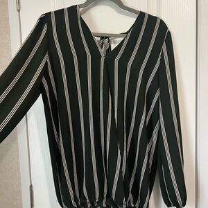 Balck and White Striped V-Neck Blouse